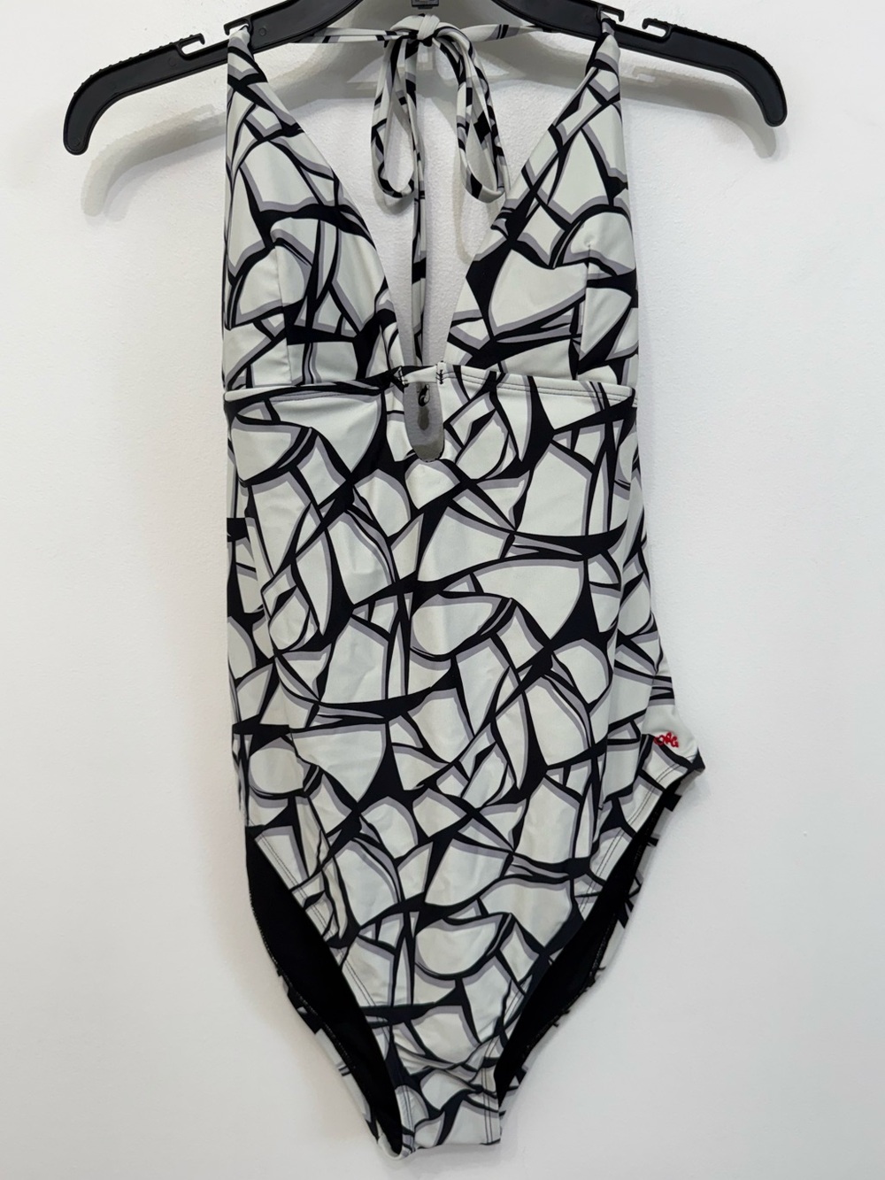 Robert Graham Black White Geometric Halter One Piece Swimsuit Women’s 14 NWT